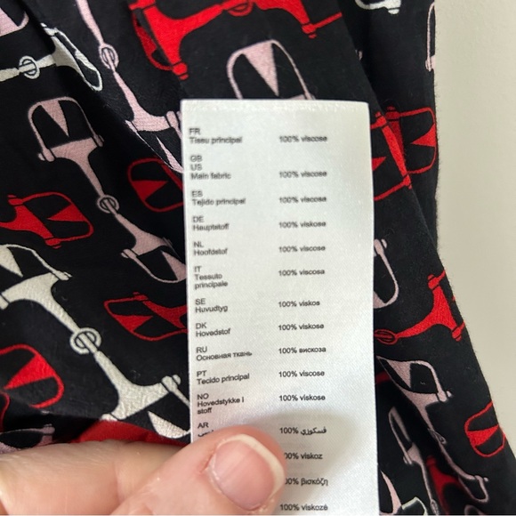 Maje Smocked Satin Horsebit Sleeveless Scarf Print Black Red Asymmetrical Hem 36 - Picture 8 of 11